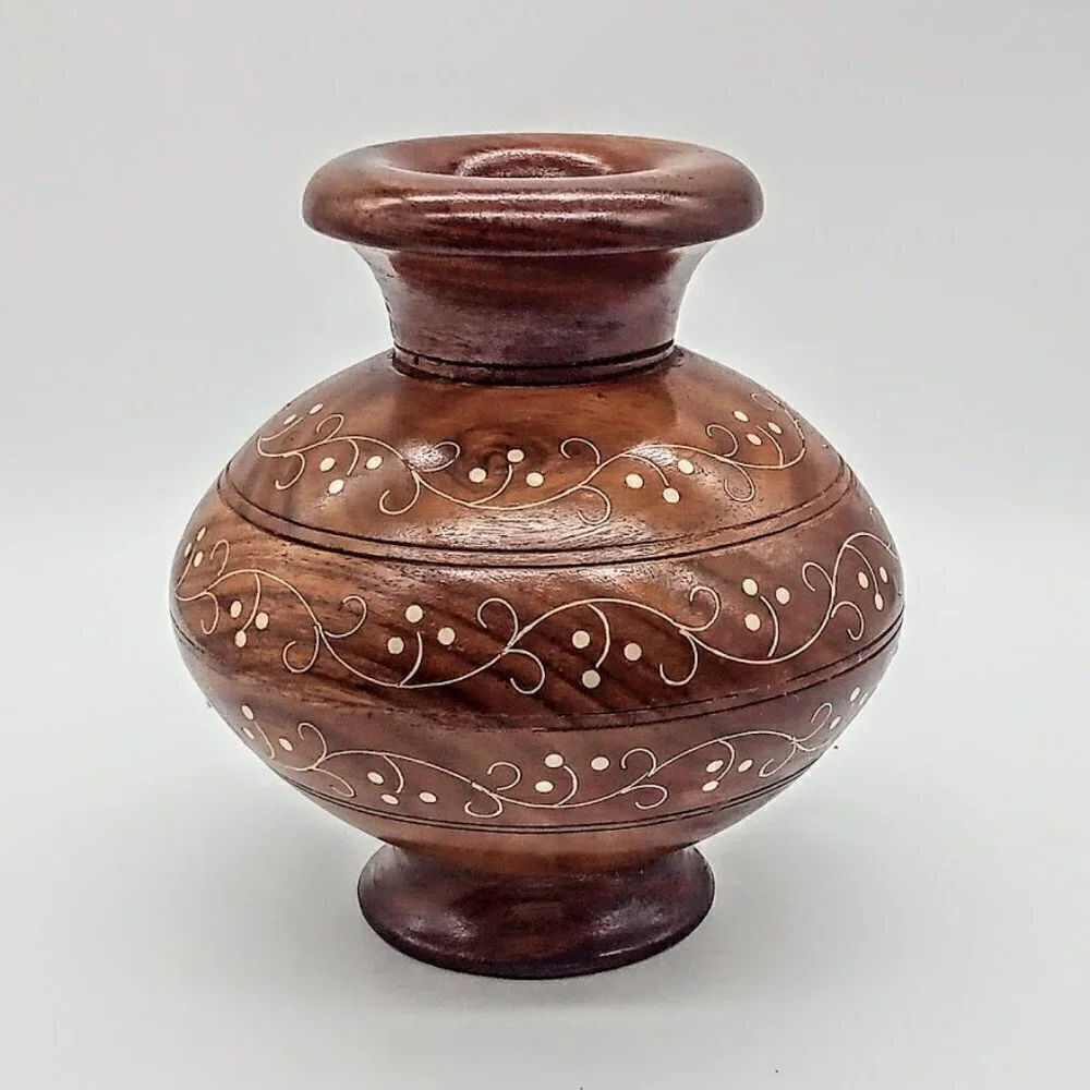 Hand-Turned 6-Inch Decorated Wood Vase